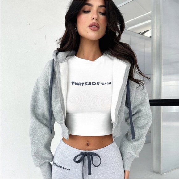THATSSOFETCH Bamba Low Rise Pants - Bone Crop top hoodie S/M - Picture 3 of 7